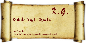 Kubányi Gyula névjegykártya